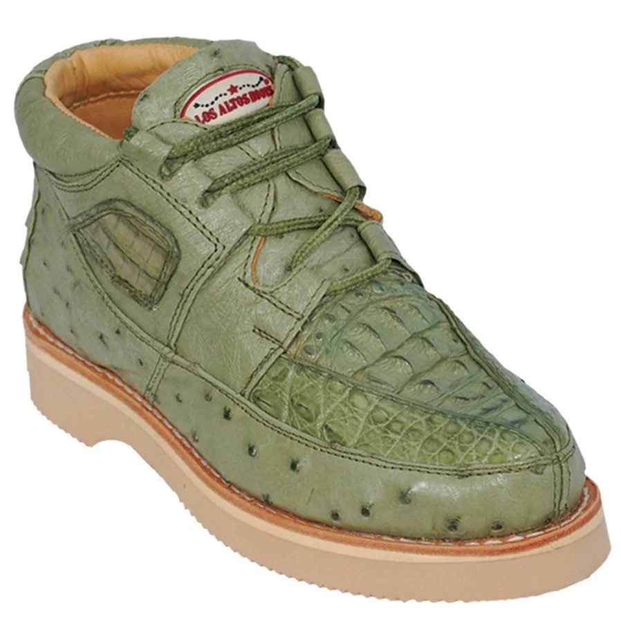 Zapatos De Avestruz Originales Para Hombre - Zapato Piel Caiman y Verde Militar Avestruz