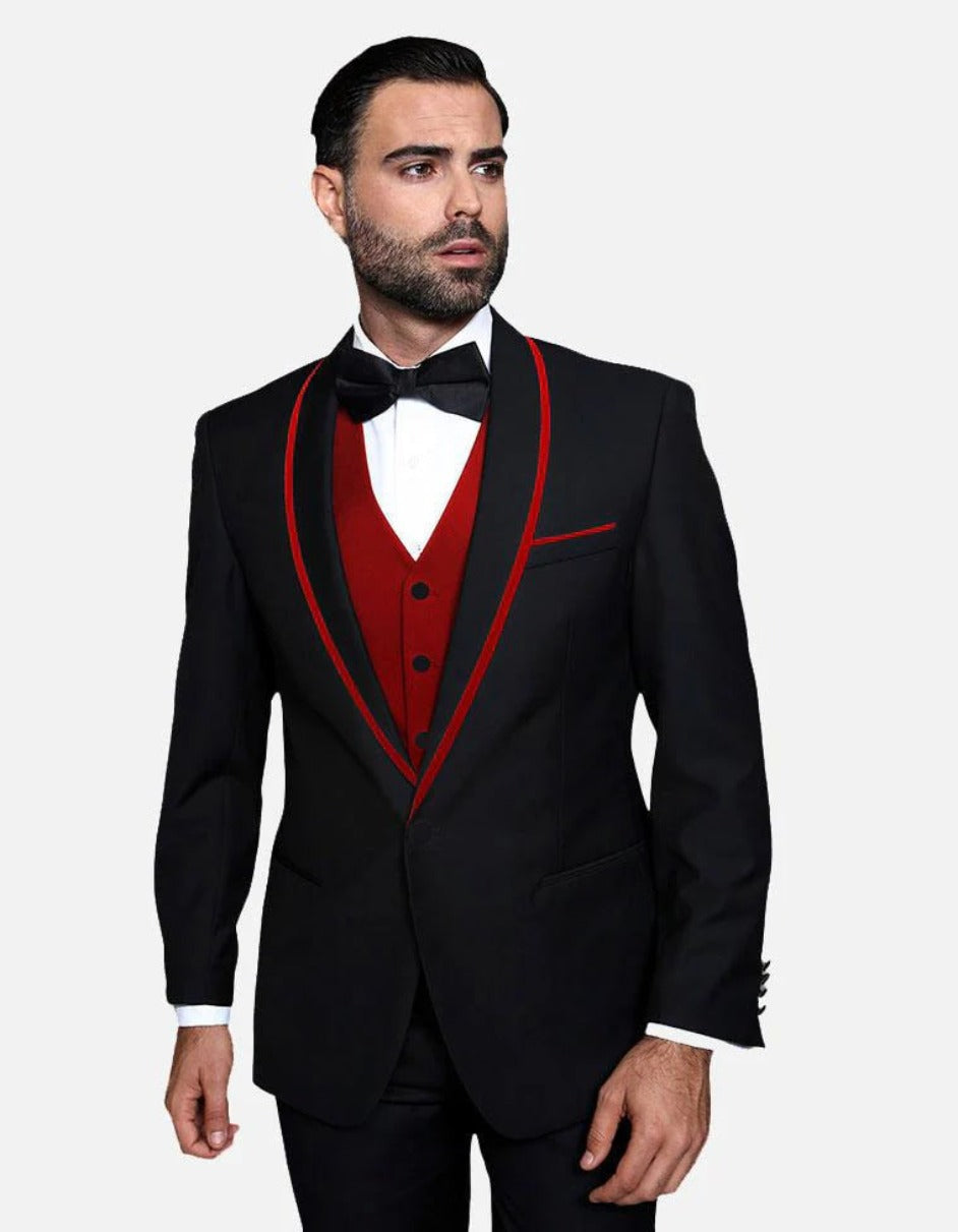 Trajes De Dombre Para Boda - Trajes De Novio - Traje Para Hombre - Black Red Suit