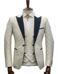 Ivory Wedding Suit - Cream Tuxedo Suit - Ivory Dinner Jacket Plus Pants White ~ Gold