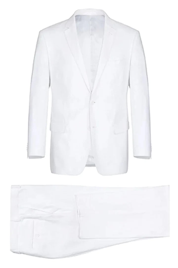 Trajes Elegantes Para Hombre - Mens Basic Two Button Classic Fit Linen White Summer Suit