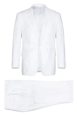 Trajes Elegantes Para Hombre - Mens Basic Two Button Classic Fit Linen White Summer Suit