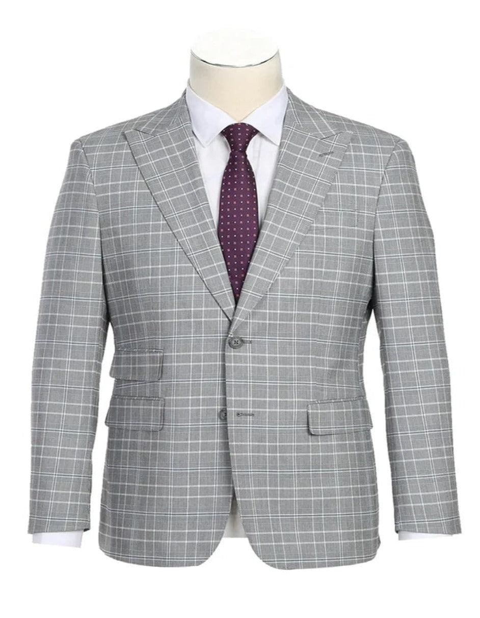 Traje gris claro - Traje gris plateado para boda - Traje de diseñador para hombre de dos botones, corte entallado, solapa de pico, cuadros escoceses ahumados