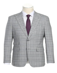 Traje gris claro - Traje gris plateado para boda - Traje de diseñador para hombre de dos botones, corte entallado, solapa de pico, cuadros escoceses ahumados