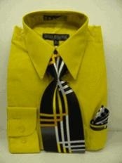 Mens Gold~Yellow~Mustard Juego de Lazo de Camisa de Etiqueta SKU*LZ9382