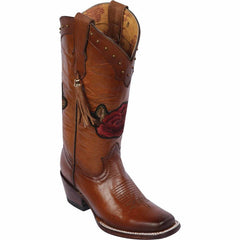 Botas Altas de Cuero con Flores para Mujer en Horma Rodeo