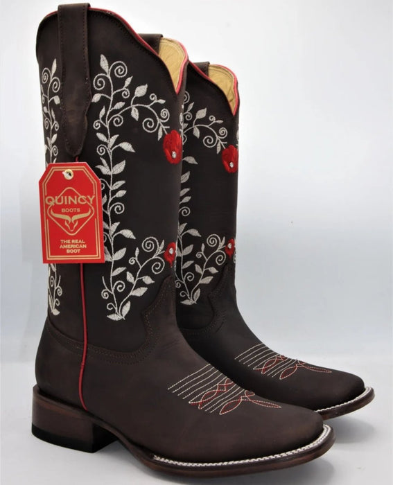 Botas Altas de Cuero con Flores para Mujer en Horma Rodeo