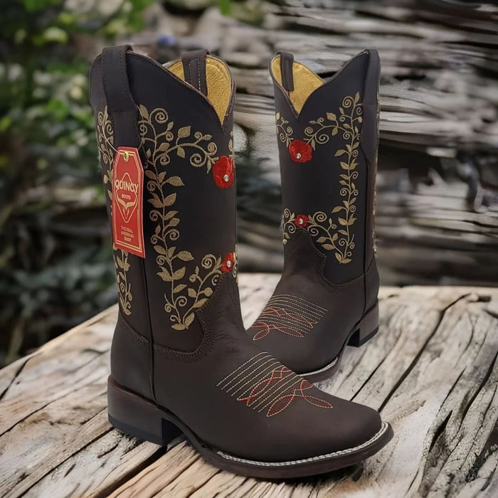 Botas Altas de Cuero con Flores para Mujer en Horma Rodeo