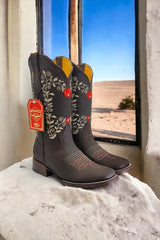 Botas Altas de Cuero con Flores para Mujer en Horma Rodeo