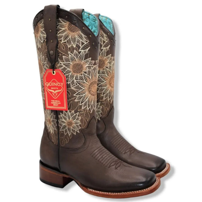 Botas Altas de Cuero con Flores para Mujer en Horma Rodeo