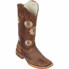 Botas Altas de Cuero con Flores para Mujer en Horma Rodeo