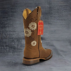 Botas Altas de Cuero con Flores para Mujer en Horma Rodeo