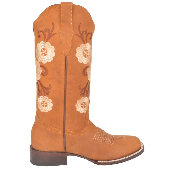 Botas Altas de Cuero con Flores para Mujer en Horma Rodeo