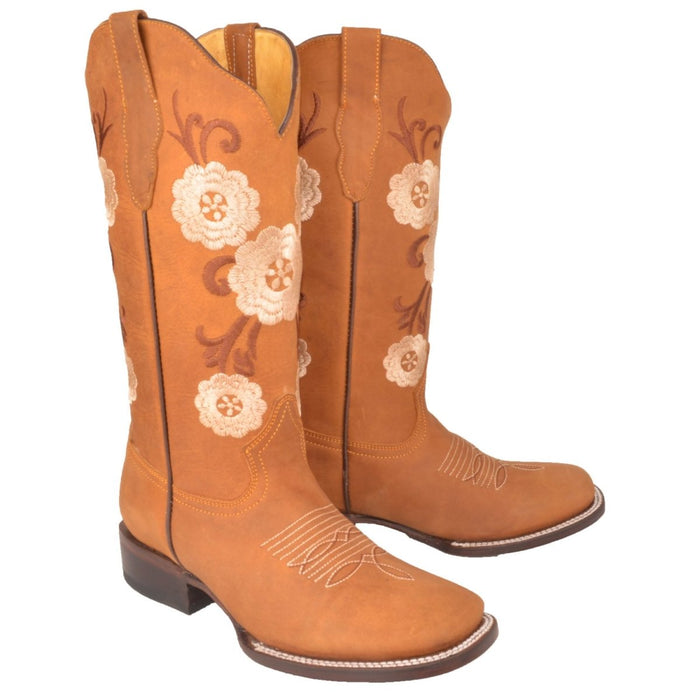 Botas Altas de Cuero con Flores para Mujer en Horma Rodeo