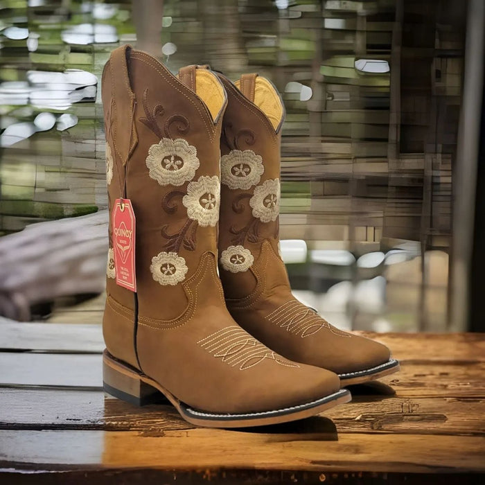 Botas Altas de Cuero con Flores para Mujer en Horma Rodeo