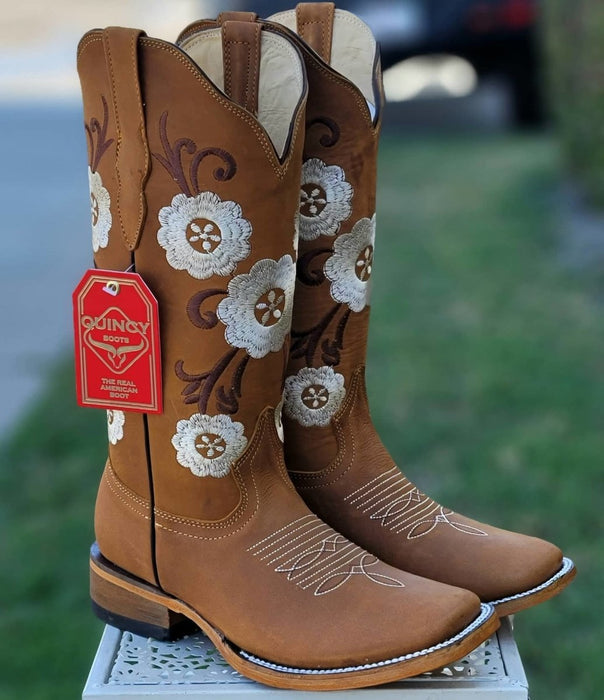 Botas Altas de Cuero con Flores para Mujer en Horma Rodeo