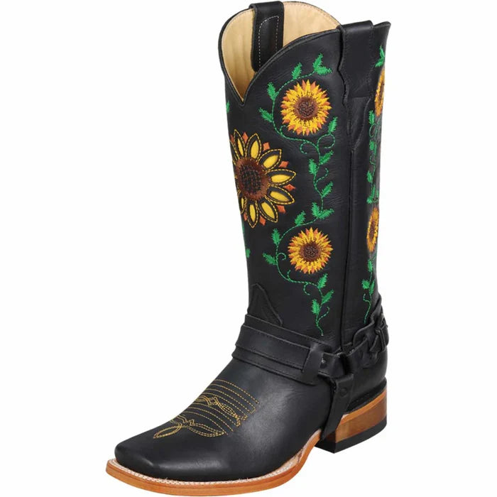 Botas de Cuero con Girasoles para Mujer en Horma Rodeo