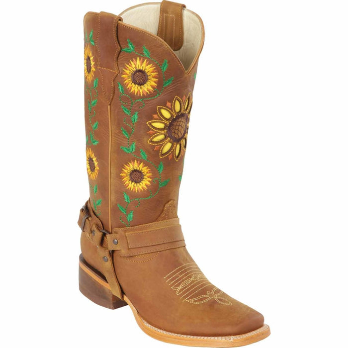 Botas Vaqueras de Cuero con Girasoles para Mujer en Horma Rodeo