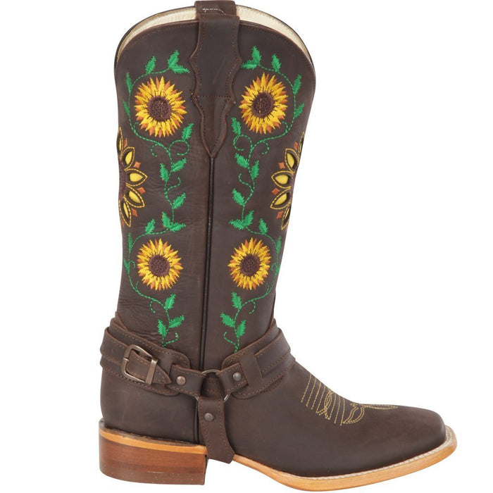 Botas Vaqueras de Cuero con Girasoles para Mujer en Horma Rodeo