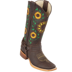 Botas Vaqueras de Cuero con Girasoles para Mujer en Horma Rodeo