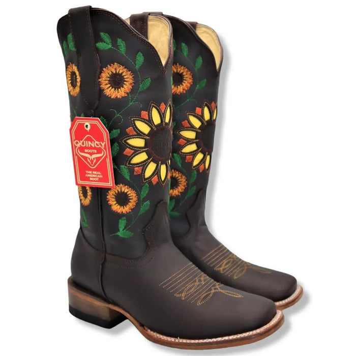 Botas Vaqueras de Cuero con Girasoles para Mujer en Horma Rodeo