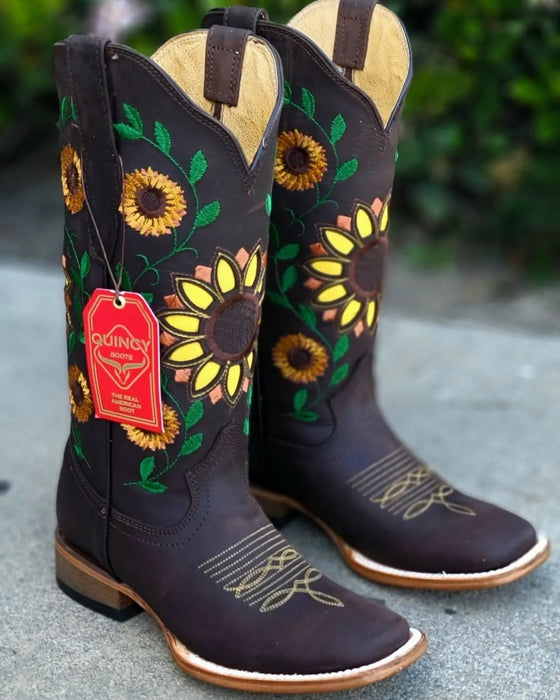 Botas Vaqueras de Cuero con Girasoles para Mujer en Horma Rodeo