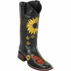 Botas Vaqueras de Cuero con Girasoles para Mujer en Horma Rodeo