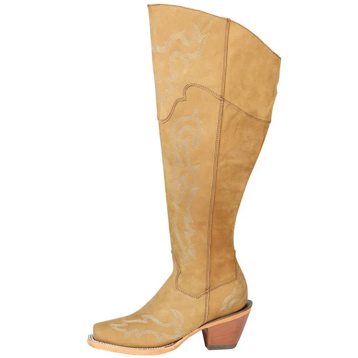 Botas Altas de Gamuza Horma Rodeo Cuadrada para Mujer Color Miel GEN