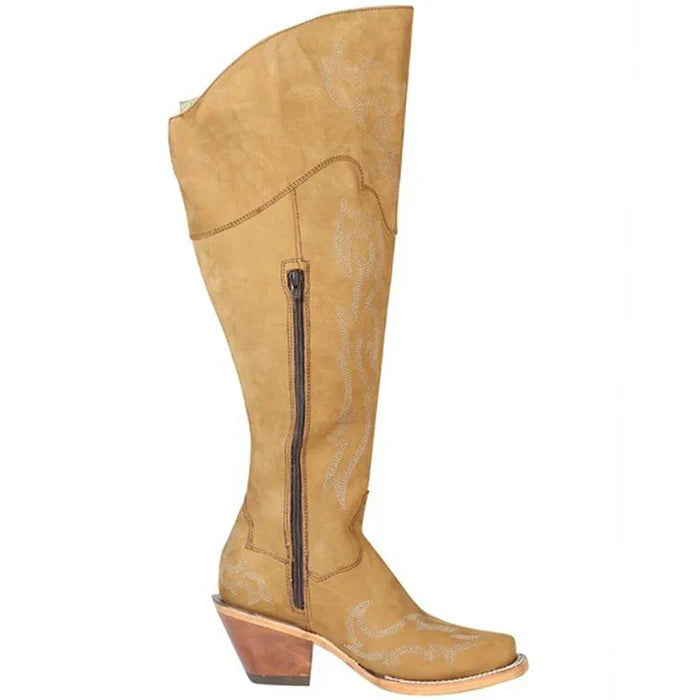 Botas Altas de Gamuza Horma Rodeo Cuadrada para Mujer Color Miel GEN