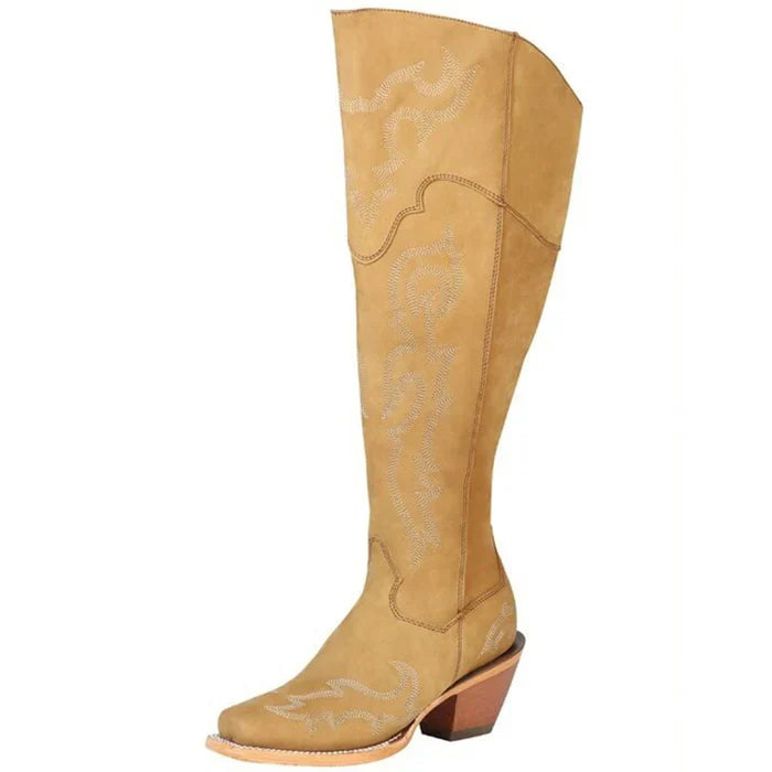 Botas Altas de Gamuza Horma Rodeo Cuadrada para Mujer Color Miel GEN