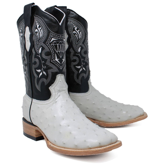 Botas de Avestruz Grabado en Horma Rodeo Hueso