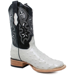 Botas de Avestruz Grabado en Horma Rodeo Hueso