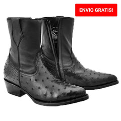 Botas de Avestruz Original Cortas Horma Puntal Color Negro WD