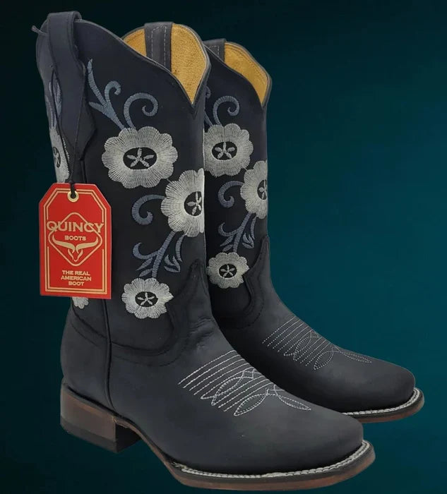 Botas de Cuero con Flores para Mujer en Horma Rodeo