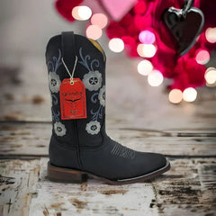 Botas de Cuero con Flores para Mujer en Horma Rodeo