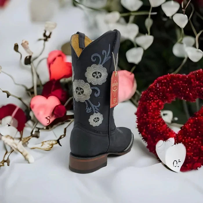 Botas de Cuero con Flores para Mujer en Horma Rodeo