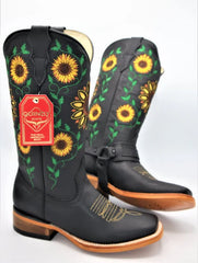 Botas de Cuero con Girasoles para Mujer en Horma Rodeo