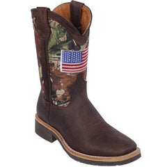 Botas de Cuero Horma Cuadrada Ancha con Bandera de los USA