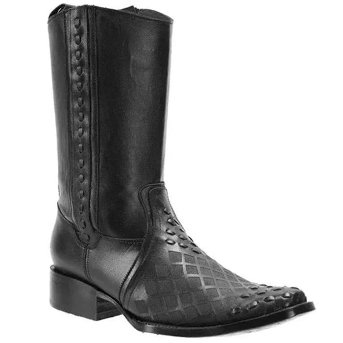 Botas de Cuero Tejido Horma Rodeo Cuadrada Color Negro JBBLACK