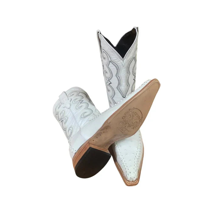 Botas de Avestruz Grabado Tejida Horma 3X Aladino Blanco WD