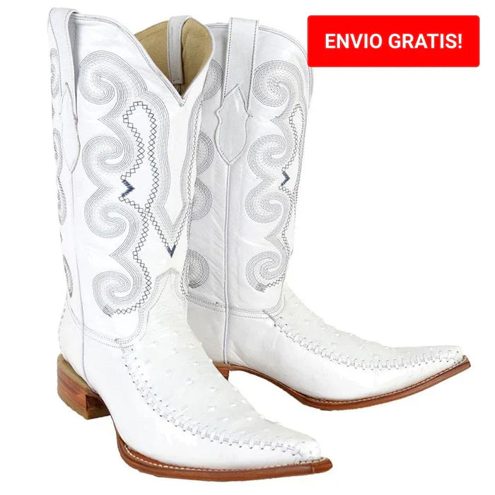 Botas de Avestruz Grabado Tejida Horma 3X Aladino Blanco WD