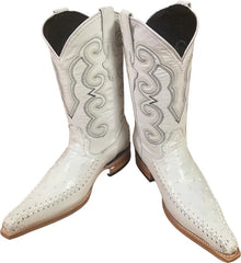 Botas de Avestruz Grabado Tejida Horma 3X Aladino Blanco WD