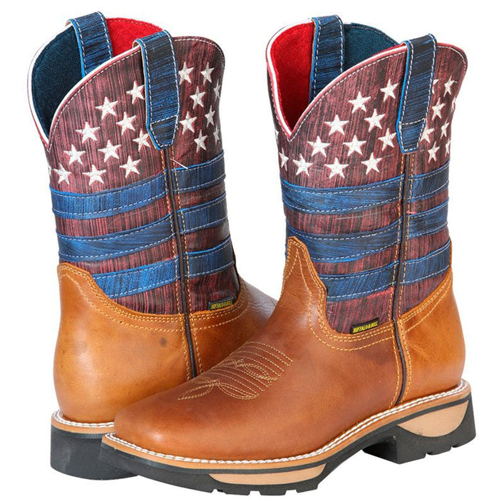 Botas de Trabajo de Cuero Horma Rodeo Color Miel con Bandera USA GEN