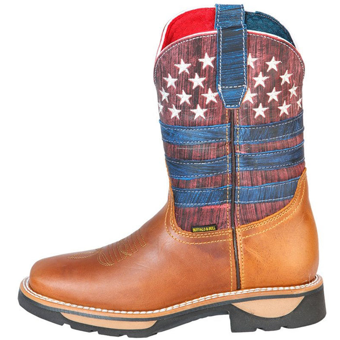 Botas de Trabajo de Cuero Horma Rodeo Color Miel con Bandera USA GEN