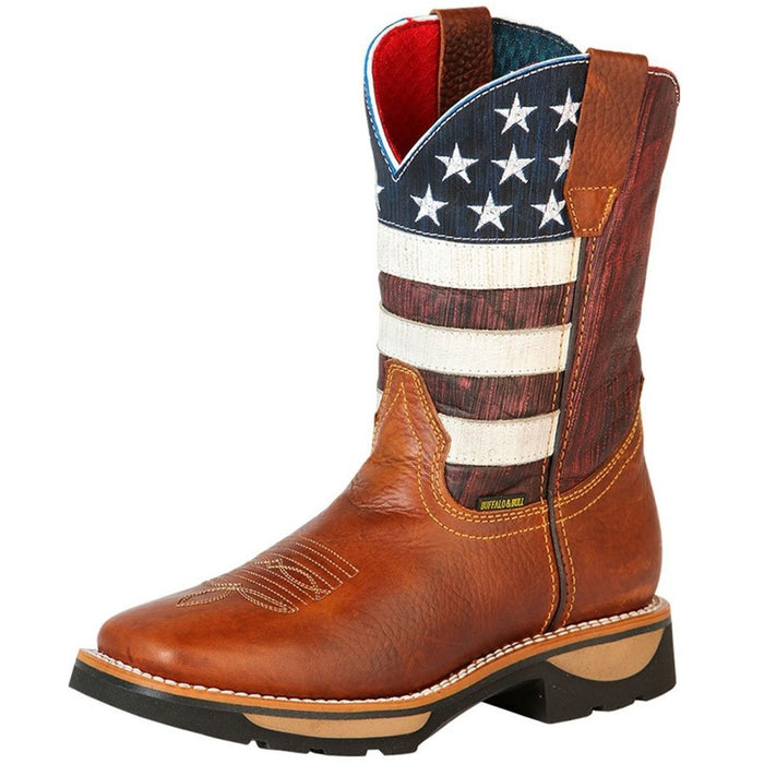 Botas de Trabajo de Cuero Horma Rodeo Color Miel con Bandera USA GEN