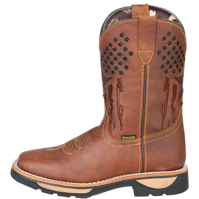 Botas de Trabajo de Cuero Horma Rodeo Color Tan con Estrellas GEN