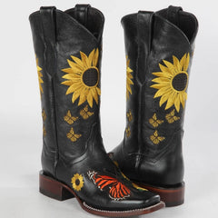 Botas Vaqueras de Cuero con Girasoles para Mujer en Horma Rodeo