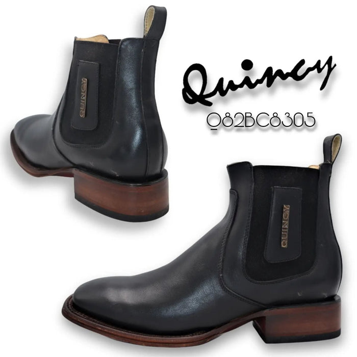 Botines Charros Quincy con Punta Cuadrada Color Negro