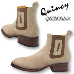 Botines de Gamuza Quincy con Punta Cuadrada Color Hueso