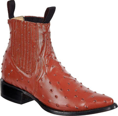 Botines Charros de Avestruz Grabado Horma Puntal Cognac DIE