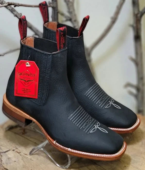 Botines Charros Quincy con Punta Cuadrada Color Negro